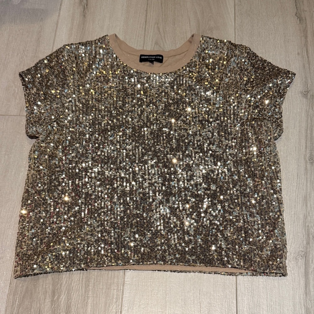 Generation Love Beige Sequin Top